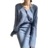 image:imageCHARTOU Womens Elegant 2 Pieces Sweater Outfits Open Front Cardigan and Bodycon Skirt SetsBlue