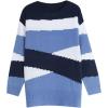 image:imageCHARTOU Womens Fall Fashion Color Block Side Slit Asymmetrical Striped Crewneck Pullover SweaterBlue