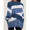 image:imageCHARTOU Womens Fall Fashion Color Block Side Slit Asymmetrical Striped Crewneck Pullover SweaterBlue