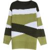 image:imageCHARTOU Womens Fall Fashion Color Block Side Slit Asymmetrical Striped Crewneck Pullover SweaterGreen