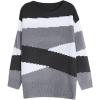 image:imageCHARTOU Womens Fall Fashion Color Block Side Slit Asymmetrical Striped Crewneck Pullover SweaterGrey