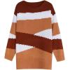 image:imageCHARTOU Womens Fall Fashion Color Block Side Slit Asymmetrical Striped Crewneck Pullover SweaterKhaki