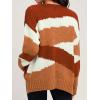 image:imageCHARTOU Womens Fall Fashion Color Block Side Slit Asymmetrical Striped Crewneck Pullover SweaterKhaki