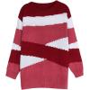 image:imageCHARTOU Womens Fall Fashion Color Block Side Slit Asymmetrical Striped Crewneck Pullover SweaterPink