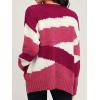 image:imageCHARTOU Womens Fall Fashion Color Block Side Slit Asymmetrical Striped Crewneck Pullover SweaterPink