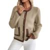 image:imageCHARTOU Women Contrast Trim Crop Cardigan Sweaters Fall Elegant Dressy Sweater CoatKhaki
