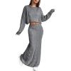 image:imageCHARTOU Women Fall Skirt Sets Two Piece Outfits Cable Knit Cropped Sweater Matching Maxi Long SkirtsGrey