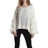 image:imageCHARTOU Womens Dressy Loose Knitted Flared Sleeve Tassel Fringe Sweater PulloverApricot
