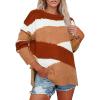 image:imageCHARTOU Womens Fall Fashion Color Block Side Slit Asymmetrical Striped Crewneck Pullover SweaterKhaki