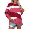 image:imageCHARTOU Womens Fall Fashion Color Block Side Slit Asymmetrical Striped Crewneck Pullover SweaterPink