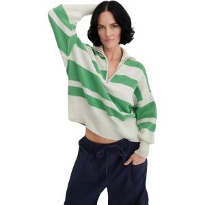 image:imageCHARTOU Quarter Zip Pullover Sweater for Women Color Block Striped Oversized Knitted Sweatshirt Jumper TopsGreen