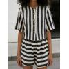 image:imageCHARTOU 2 Piece Lounge Linen Short Sets for Women Matching Striped Crop Top Summer Travel Vacation OutfitsBlack