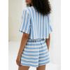image:imageCHARTOU 2 Piece Lounge Linen Short Sets for Women Matching Striped Crop Top Summer Travel Vacation OutfitsBlue