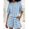 image:imageCHARTOU 2 Piece Lounge Linen Short Sets for Women Matching Striped Crop Top Summer Travel Vacation OutfitsBlue