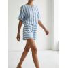 image:imageCHARTOU 2 Piece Lounge Linen Short Sets for Women Matching Striped Crop Top Summer Travel Vacation OutfitsBlue