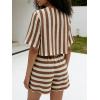 image:imageCHARTOU 2 Piece Lounge Linen Short Sets for Women Matching Striped Crop Top Summer Travel Vacation OutfitsBrown