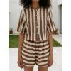 image:imageCHARTOU 2 Piece Lounge Linen Short Sets for Women Matching Striped Crop Top Summer Travel Vacation OutfitsBrown