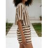 image:imageCHARTOU 2 Piece Lounge Linen Short Sets for Women Matching Striped Crop Top Summer Travel Vacation OutfitsBrown