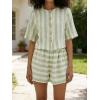 image:imageCHARTOU 2 Piece Lounge Linen Short Sets for Women Matching Striped Crop Top Summer Travel Vacation OutfitsGreen
