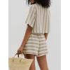 image:imageCHARTOU 2 Piece Lounge Linen Short Sets for Women Matching Striped Crop Top Summer Travel Vacation OutfitsKhaki