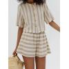 image:imageCHARTOU 2 Piece Lounge Linen Short Sets for Women Matching Striped Crop Top Summer Travel Vacation OutfitsKhaki