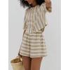 image:imageCHARTOU 2 Piece Lounge Linen Short Sets for Women Matching Striped Crop Top Summer Travel Vacation OutfitsKhaki