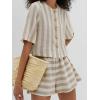 image:imageCHARTOU 2 Piece Lounge Linen Short Sets for Women Matching Striped Crop Top Summer Travel Vacation OutfitsKhaki