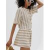 image:imageCHARTOU 2 Piece Lounge Linen Short Sets for Women Matching Striped Crop Top Summer Travel Vacation OutfitsKhaki
