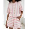 image:imageCHARTOU 2 Piece Lounge Linen Short Sets for Women Matching Striped Crop Top Summer Travel Vacation OutfitsPink