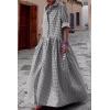 image:imageCHARTOU Women Casual Loose Fit Long Sleeve Button Up Collared Shirt Pleated Flowy Maxi Long Blouse DressBlack