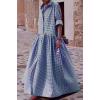 image:imageCHARTOU Women Casual Loose Fit Long Sleeve Button Up Collared Shirt Pleated Flowy Maxi Long Blouse DressBlue