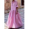 image:imageCHARTOU Women Casual Loose Fit Long Sleeve Button Up Collared Shirt Pleated Flowy Maxi Long Blouse DressPink