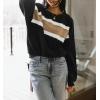 image:imageCHARTOU Women Color Block Pullover Sweatshirt Fuzzy Patchwork Raw Hem Long Sleeve Oversized Shirt TopsBlack