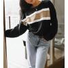 image:imageCHARTOU Women Color Block Pullover Sweatshirt Fuzzy Patchwork Raw Hem Long Sleeve Oversized Shirt TopsBlack