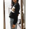 image:imageCHARTOU Women Color Block Pullover Sweatshirt Fuzzy Patchwork Raw Hem Long Sleeve Oversized Shirt TopsBlack
