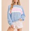 image:imageCHARTOU Women Color Block Pullover Sweatshirt Fuzzy Patchwork Raw Hem Long Sleeve Oversized Shirt TopsBlue