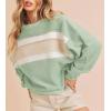image:imageCHARTOU Women Color Block Pullover Sweatshirt Fuzzy Patchwork Raw Hem Long Sleeve Oversized Shirt TopsGreen