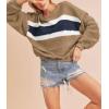 image:imageCHARTOU Women Color Block Pullover Sweatshirt Fuzzy Patchwork Raw Hem Long Sleeve Oversized Shirt TopsKhaki