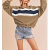 image:imageCHARTOU Women Color Block Pullover Sweatshirt Fuzzy Patchwork Raw Hem Long Sleeve Oversized Shirt TopsKhaki