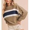 image:imageCHARTOU Women Color Block Pullover Sweatshirt Fuzzy Patchwork Raw Hem Long Sleeve Oversized Shirt TopsKhaki
