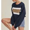 image:imageCHARTOU Women Color Block Pullover Sweatshirt Fuzzy Patchwork Raw Hem Long Sleeve Oversized Shirt TopsNavy