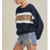 image:imageCHARTOU Women Color Block Pullover Sweatshirt Fuzzy Patchwork Raw Hem Long Sleeve Oversized Shirt TopsNavy