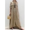 image:imageCHARTOU Women Flowy Long Sleeve Maxi Dress Button Down Long Shirt Dress Flowy Cardigan Kimono Boho Beach Cover UpsKhaki