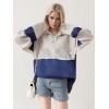 image:imageCHARTOU Women Lace Patch Polo Sweatshirt Oversized Color Block Hoodies Fall Buttons Y2k TopBlue