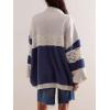 image:imageCHARTOU Women Lace Patch Polo Sweatshirt Oversized Color Block Hoodies Fall Buttons Y2k TopBlue