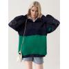 image:imageCHARTOU Women Lace Patch Polo Sweatshirt Oversized Color Block Hoodies Fall Buttons Y2k TopGreen