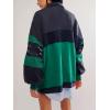image:imageCHARTOU Women Lace Patch Polo Sweatshirt Oversized Color Block Hoodies Fall Buttons Y2k TopGreen