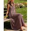 image:imageCHARTOU Women Plaid Maxi Dress Summer Gingham Lapel Sleeveless Button Down Sun Dress with PocketsBlack Pink