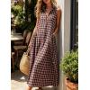 image:imageCHARTOU Women Plaid Maxi Dress Summer Gingham Lapel Sleeveless Button Down Sun Dress with PocketsBlack Pink
