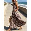 image:imageCHARTOU Women Plaid Maxi Dress Summer Gingham Lapel Sleeveless Button Down Sun Dress with PocketsBrown